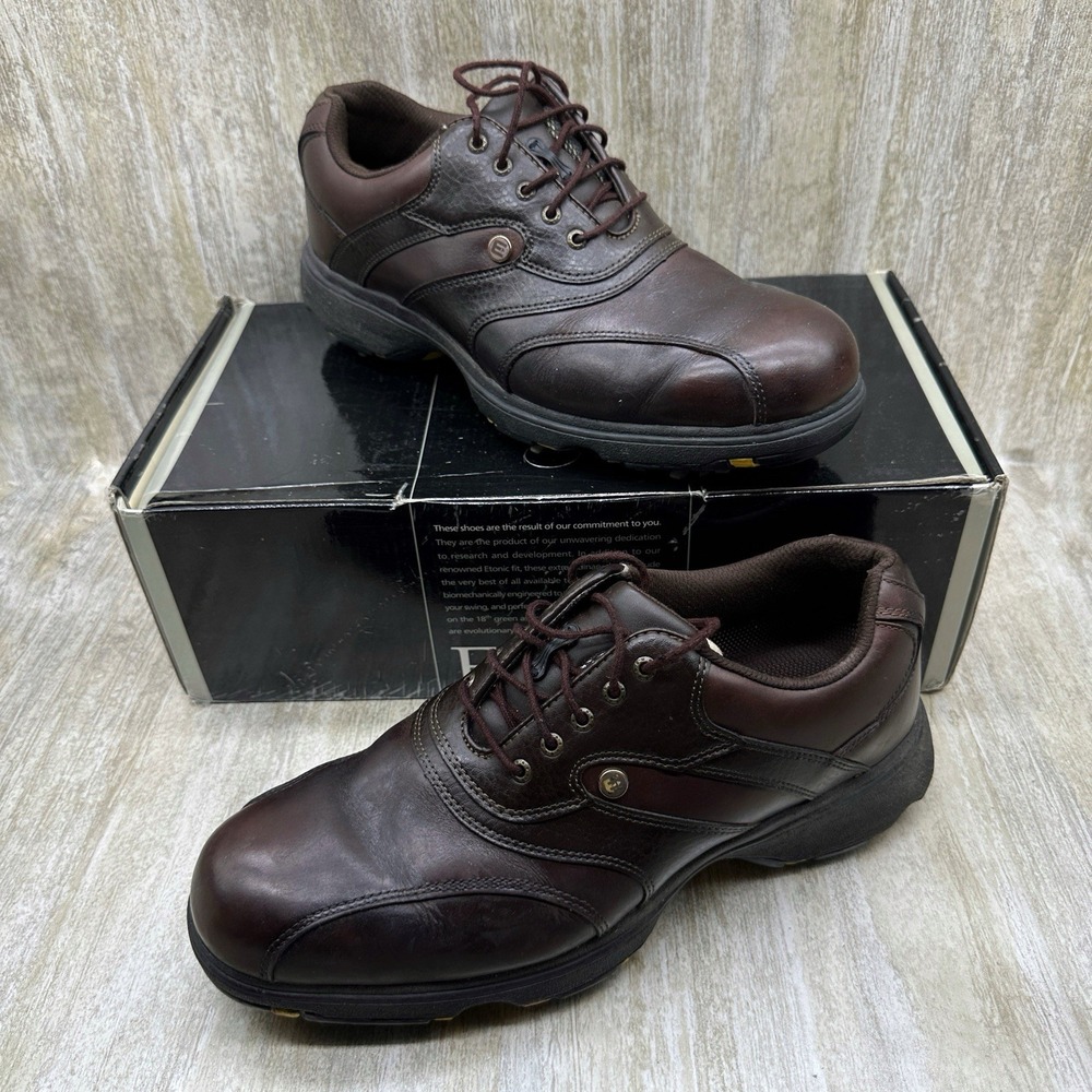 Etonic‎ Golf Shoes Mens Size 12M Brown Leather Cleats Dri-XC Casual Athleisure